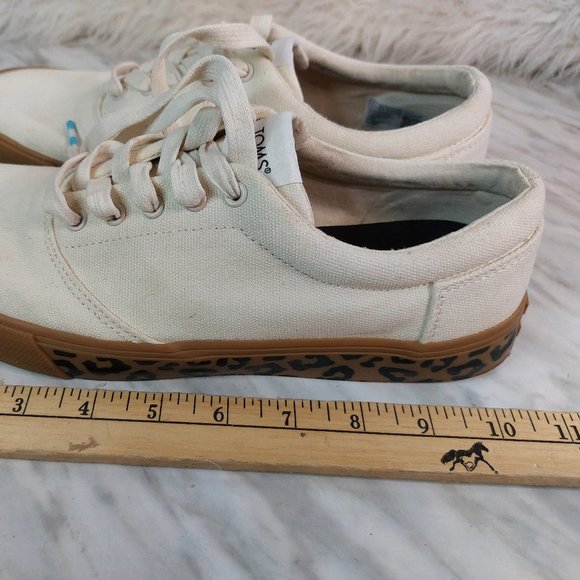 Toms Women's Cream Canvas Leopard Sole Trim Lace Up Running Shoes Sneaker Siz W9 - Picture 4 of 9
